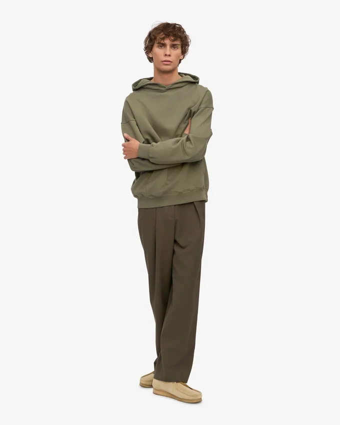 Sweat à capuche oversize en coton bio - Olive poussiéreux