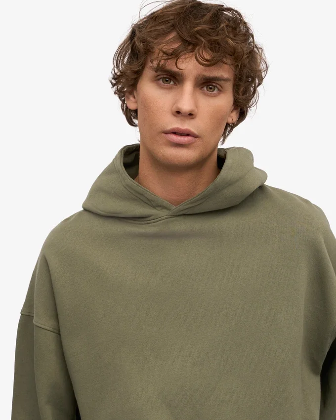 Sweat à capuche oversize en coton bio - Olive poussiéreux