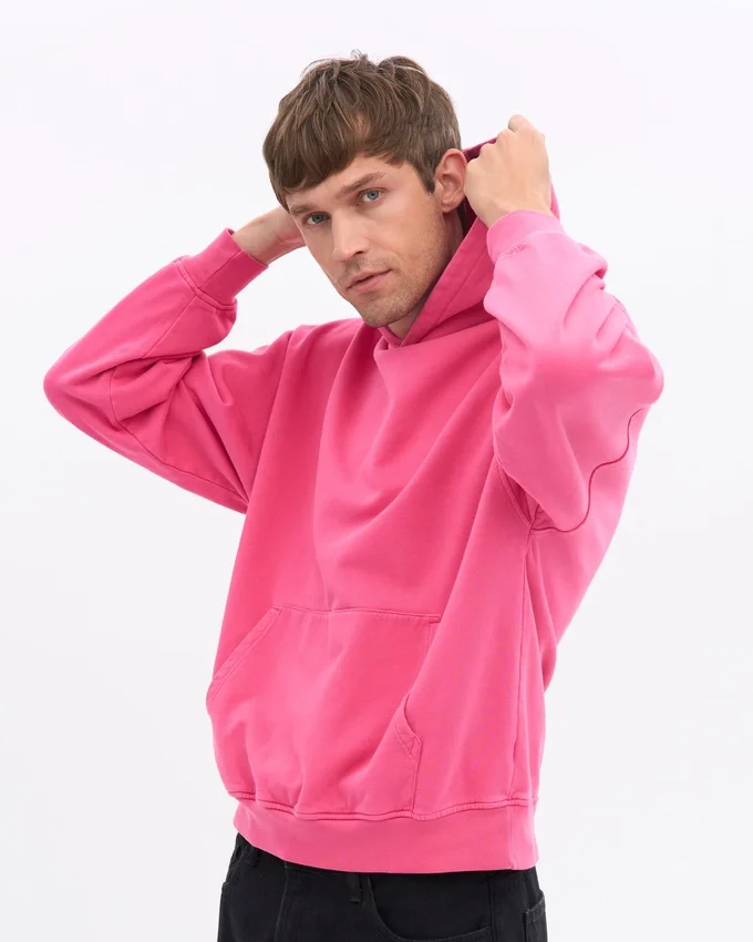 Sweat à capuche oversize en coton bio - Rose bubble-gum