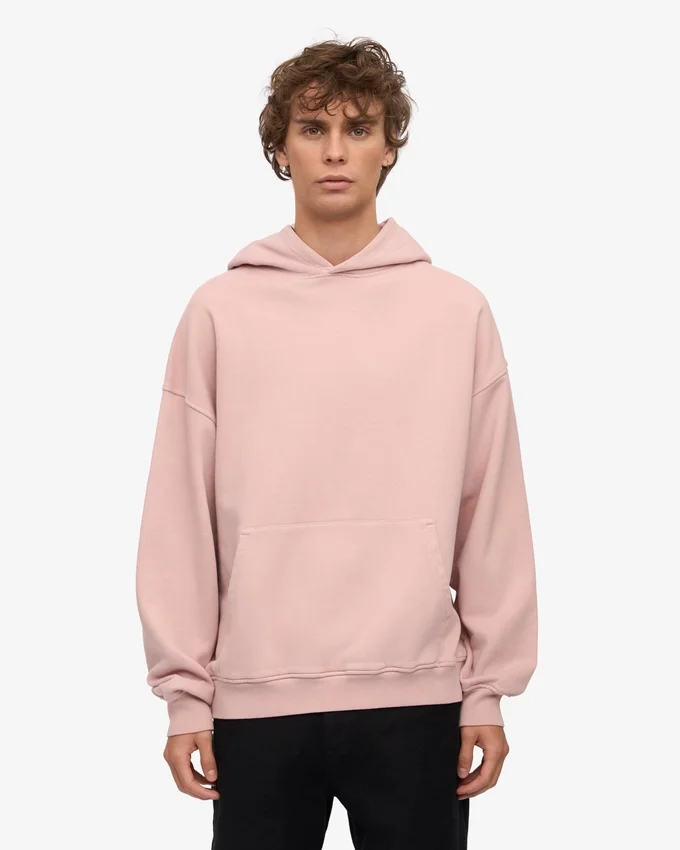 Sweat à capuche oversize en coton bio - Rose délavé