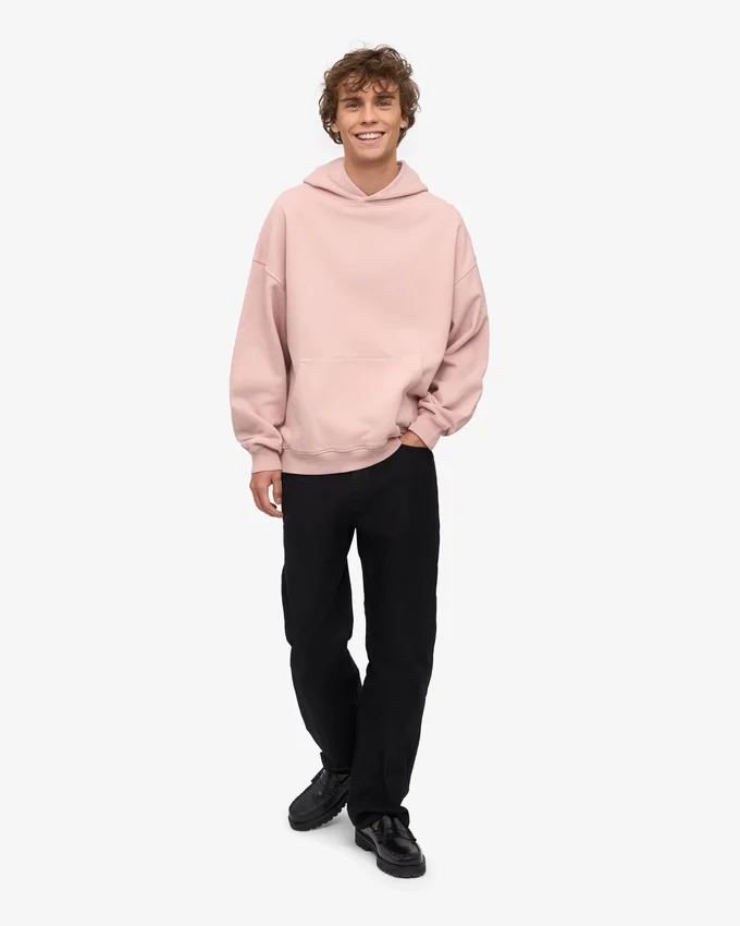 Sweat à capuche oversize en coton bio - Rose délavé