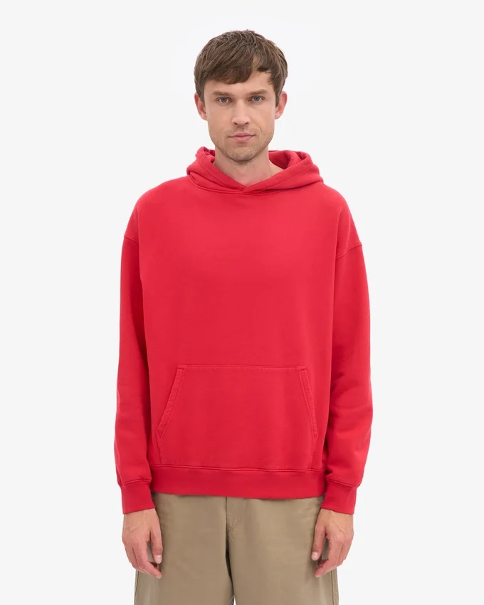 Sweat à capuche oversize en coton bio - Rouge écarlate