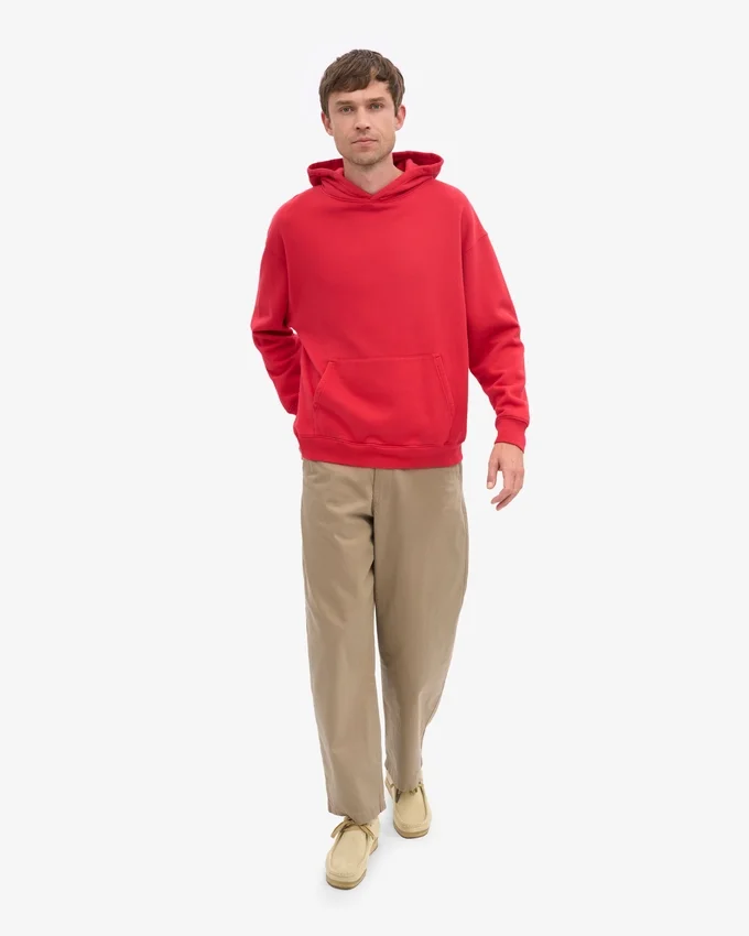 Sweat à capuche oversize en coton bio - Rouge écarlate