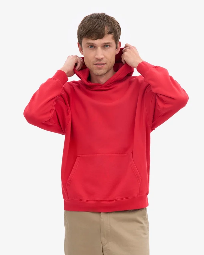 Sweat à capuche oversize en coton bio - Rouge écarlate