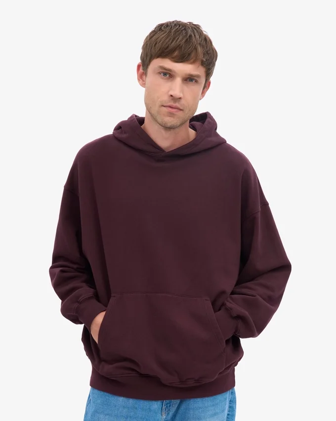 Sweat à capuche oversize en coton bio - Rouge sang de bœuf