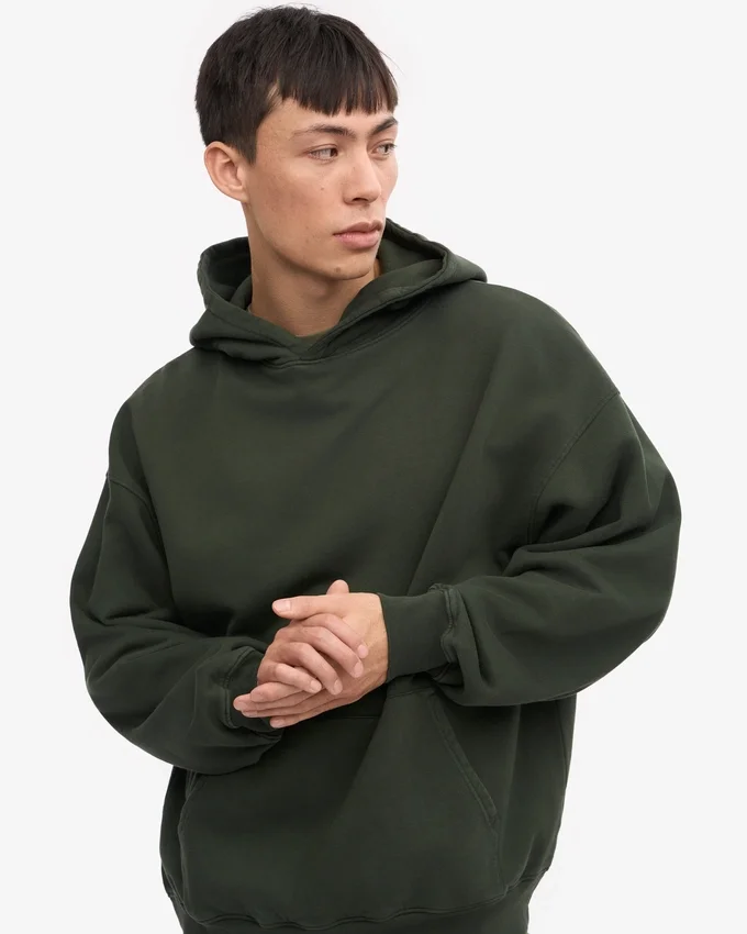 Sweat à capuche oversize en coton bio - Vert chasseur