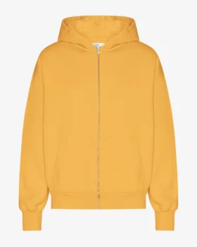 Sweat à capuche oversize en laine mérinos bio avec fermeture éclair - Jaune brûlé