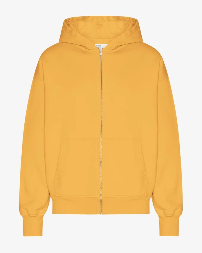 Sweat à capuche oversize en laine mérinos bio avec fermeture éclair - Jaune brûlé