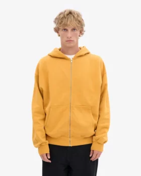 Sweat à capuche oversize en laine mérinos bio avec fermeture éclair – Jaune brûlé