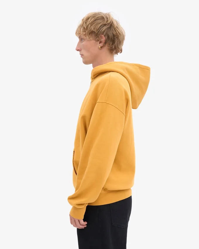Sweat à capuche oversize en laine mérinos bio avec fermeture éclair - Jaune brûlé