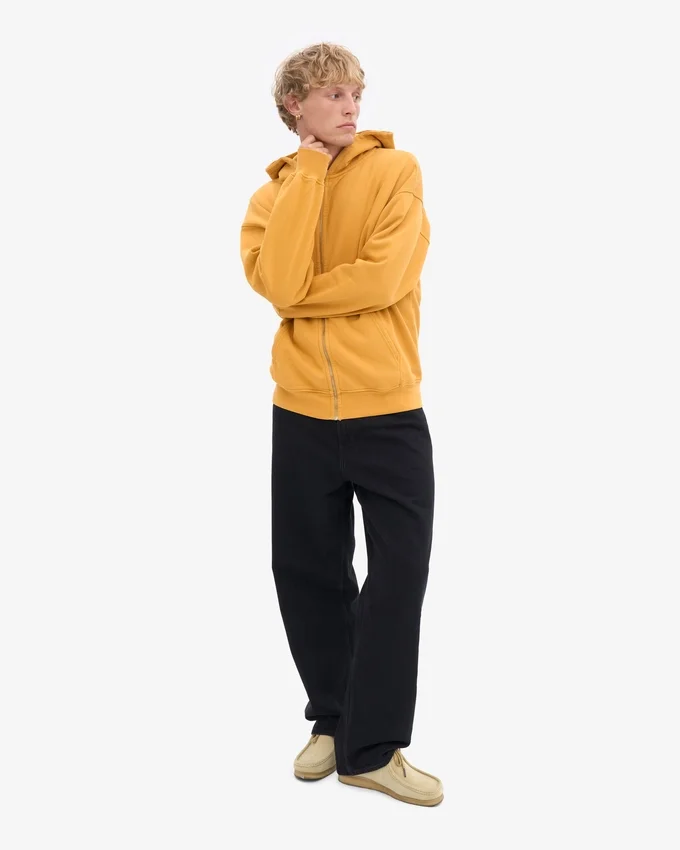 Sweat à capuche oversize en laine mérinos bio avec fermeture éclair - Jaune brûlé