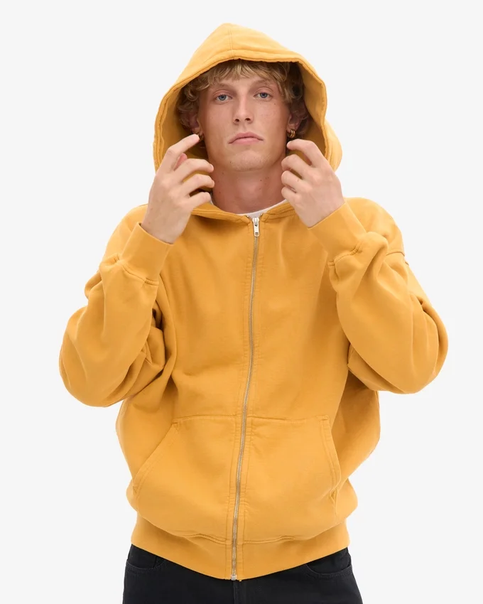 Sweat à capuche oversize en laine mérinos bio avec fermeture éclair - Jaune brûlé