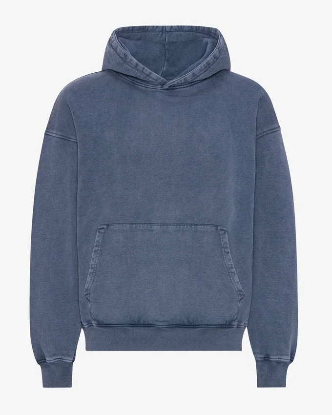 Sweat à capuche oversize en laine mérinos bio - Bleu Neptune