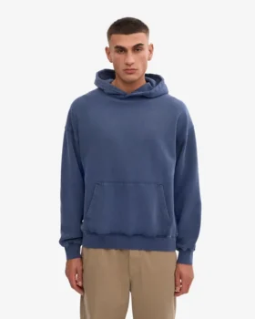 Sweat à capuche oversize en laine mérinos bio – Bleu Neptune