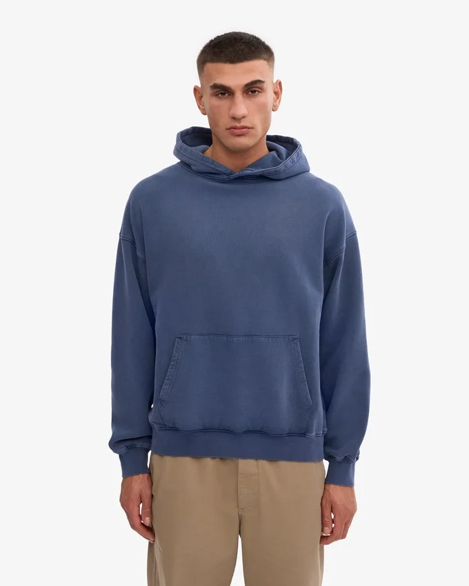 Sweat à capuche oversize en laine mérinos bio - Bleu Neptune
