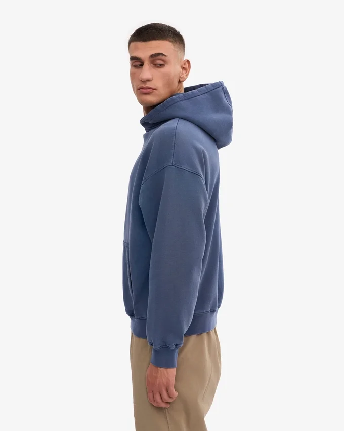 Sweat à capuche oversize en laine mérinos bio - Bleu Neptune