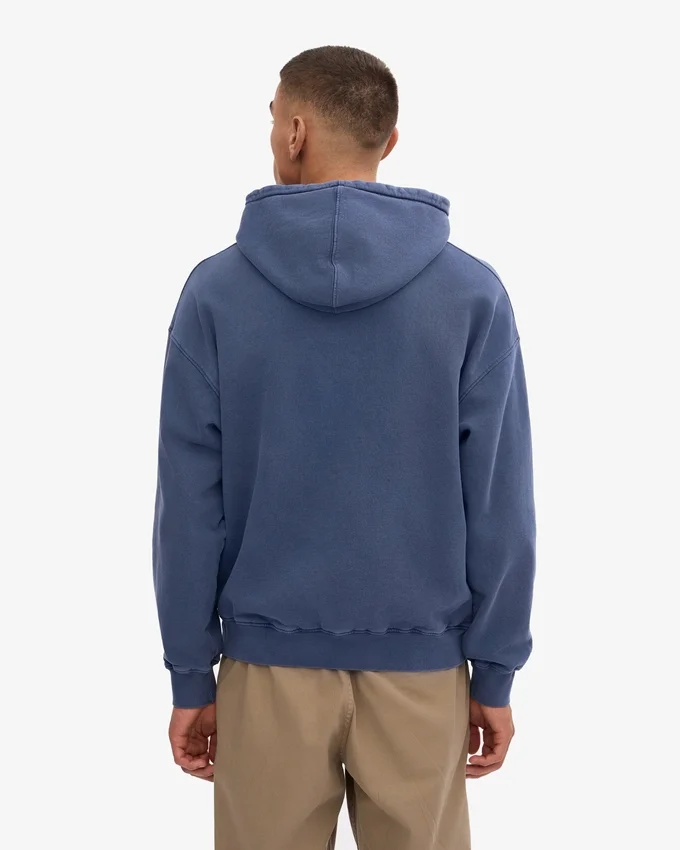 Sweat à capuche oversize en laine mérinos bio - Bleu Neptune