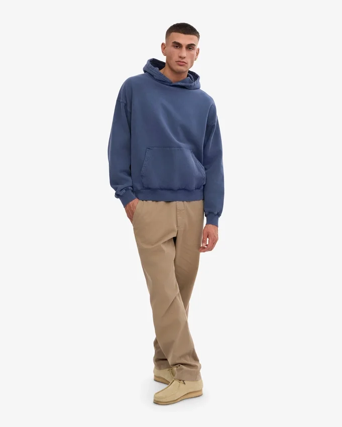 Sweat à capuche oversize en laine mérinos bio - Bleu Neptune