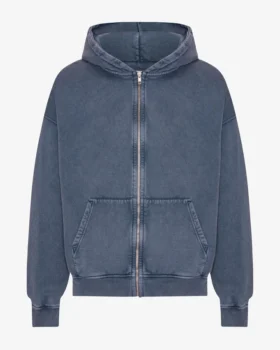 Sweat à capuche oversize zippé bio - Bleu Neptune