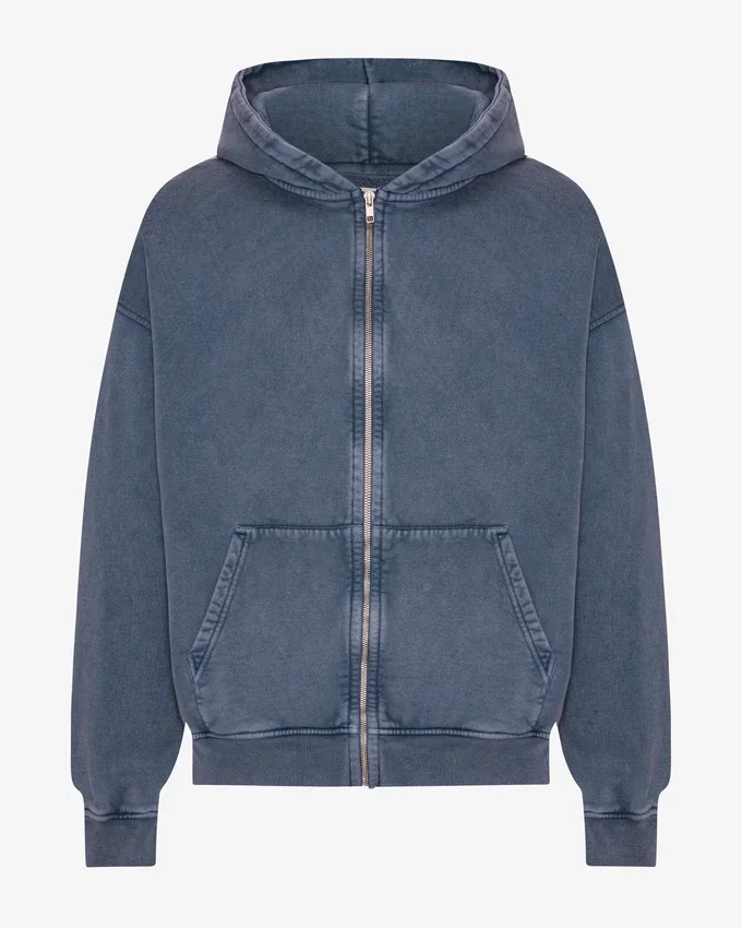 Sweat à capuche oversize zippé bio - Bleu Neptune