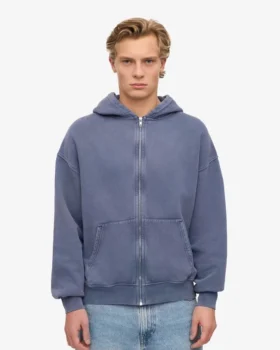 Sweat à capuche oversize zippé bio – Bleu Neptune