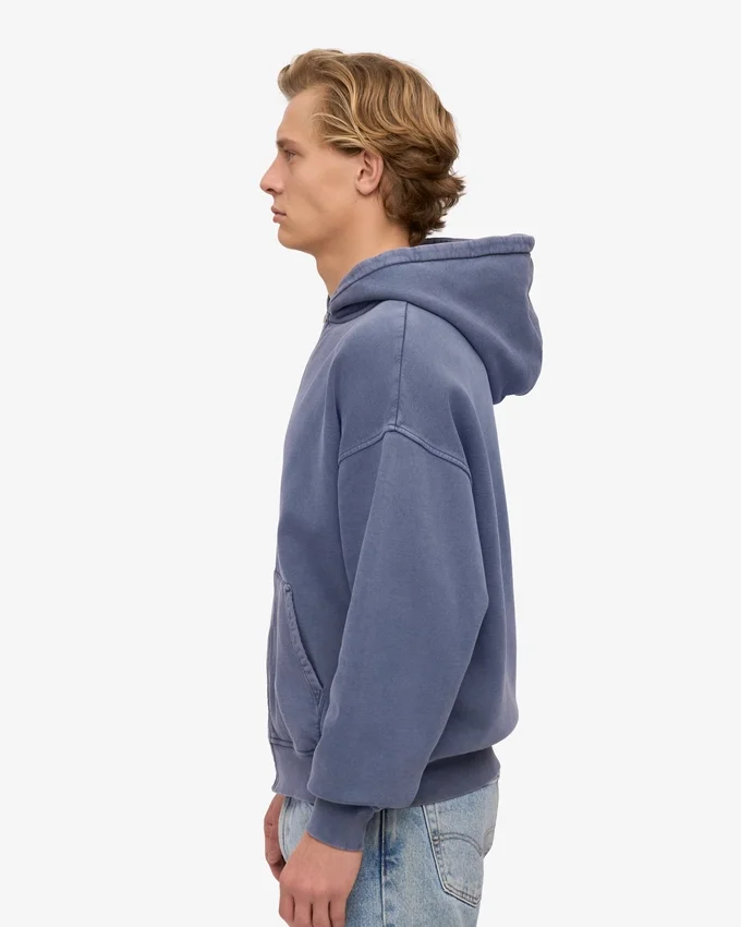 Sweat à capuche oversize zippé bio - Bleu Neptune