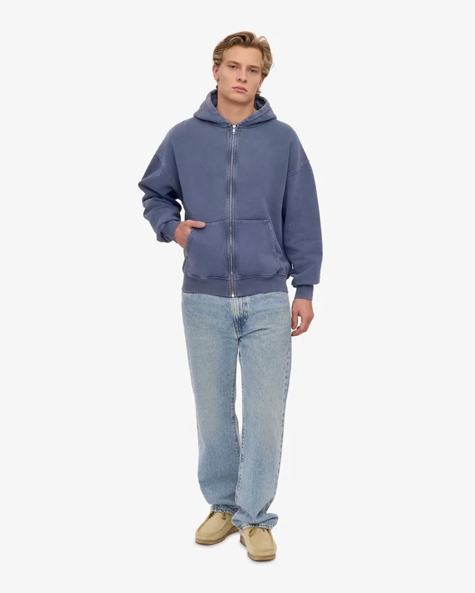 Sweat à capuche oversize zippé bio - Bleu Neptune