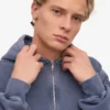 Sweat à capuche oversize zippé bio - Bleu Neptune