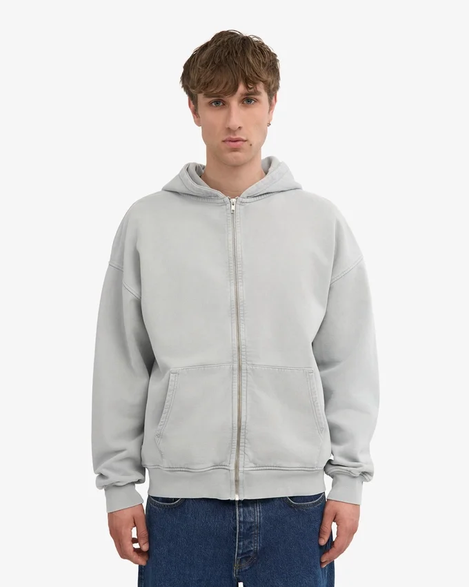 Sweat à capuche oversize zippé bio - Gris délavé