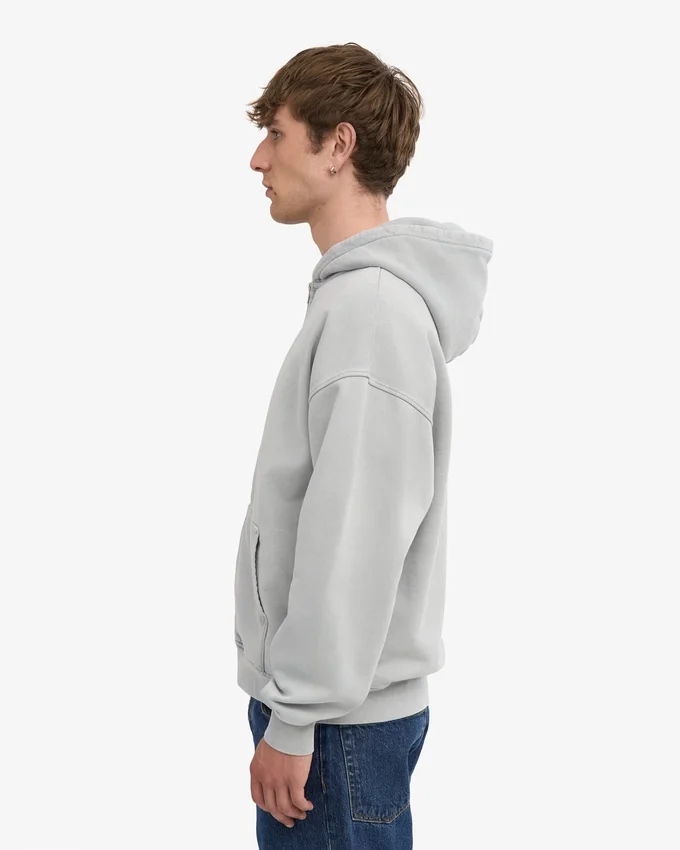 Sweat à capuche oversize zippé bio - Gris délavé