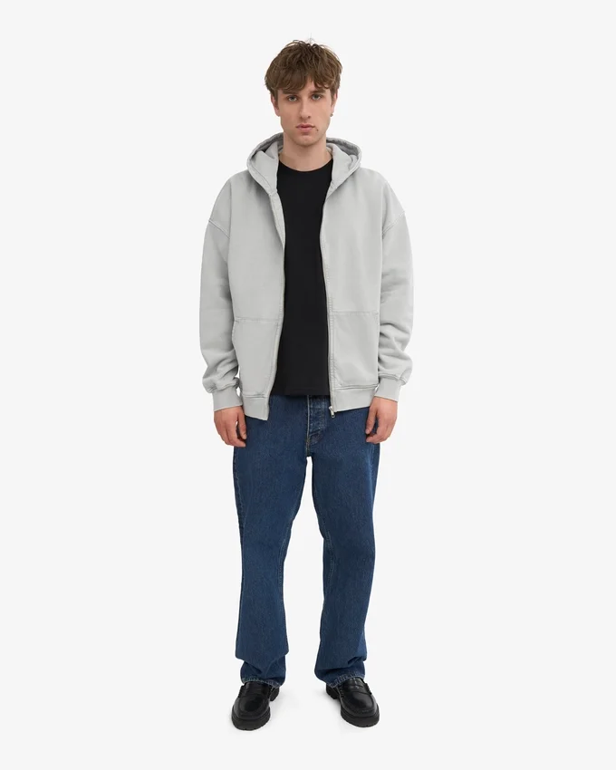 Sweat à capuche oversize zippé bio - Gris délavé