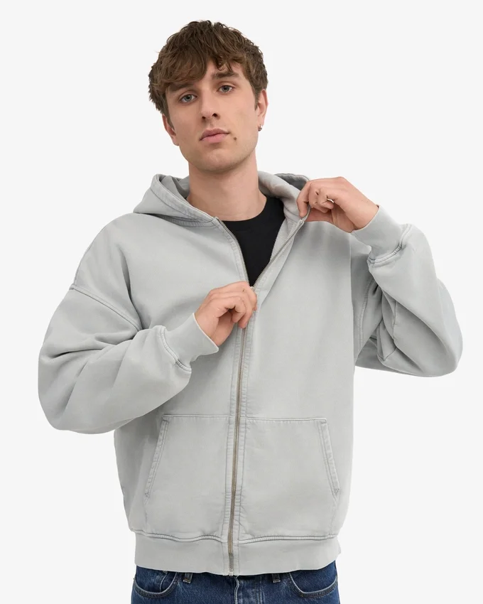 Sweat à capuche oversize zippé bio - Gris délavé