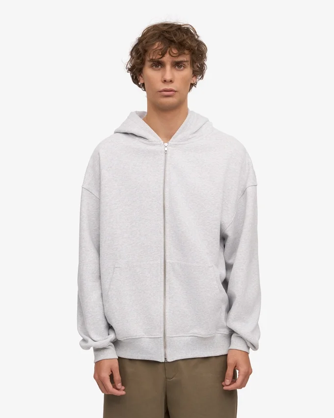 Sweat à capuche oversize zippé bio - Mélange neige