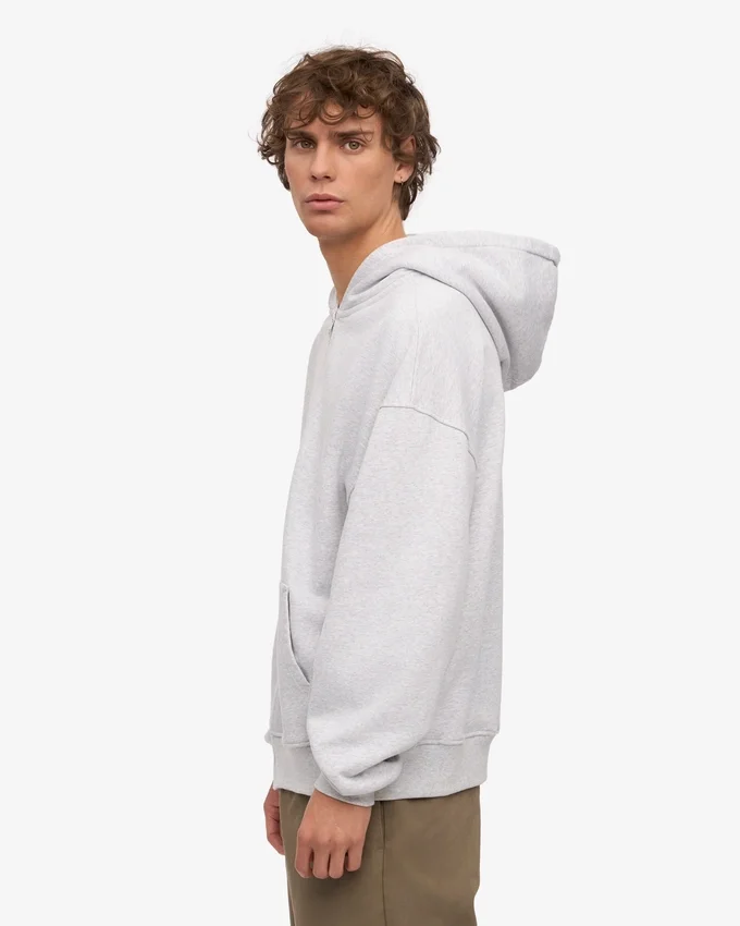 Sweat à capuche oversize zippé bio - Mélange neige