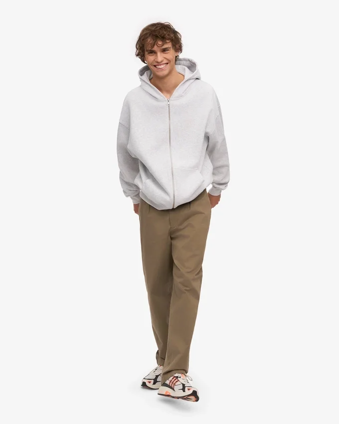 Sweat à capuche oversize zippé bio - Mélange neige