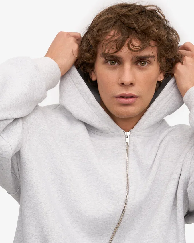 Sweat à capuche oversize zippé bio - Mélange neige