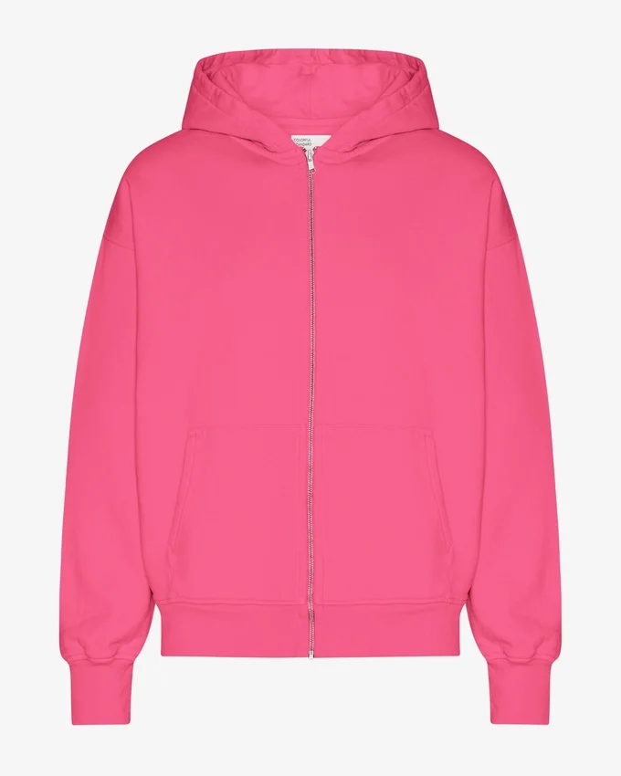 Sweat à capuche oversize zippé bio - Rose bubble-gum