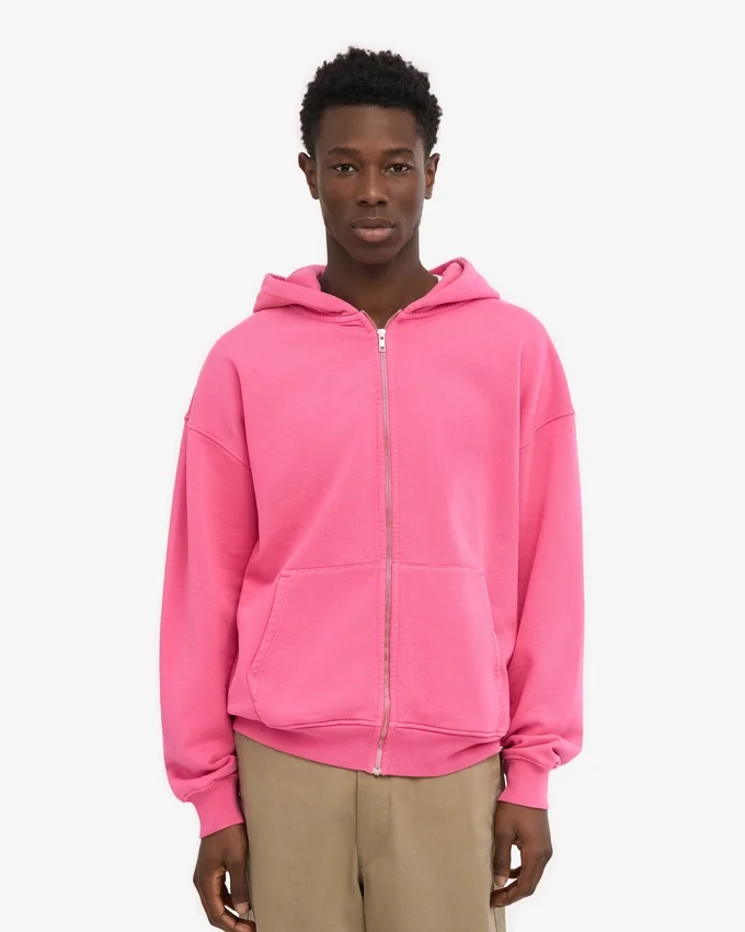 Sweat à capuche oversize zippé bio - Rose bubble-gum