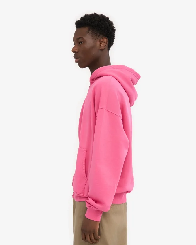 Sweat à capuche oversize zippé bio - Rose bubble-gum