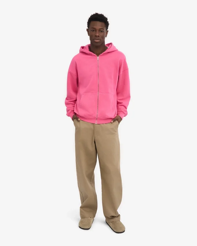 Sweat à capuche oversize zippé bio - Rose bubble-gum