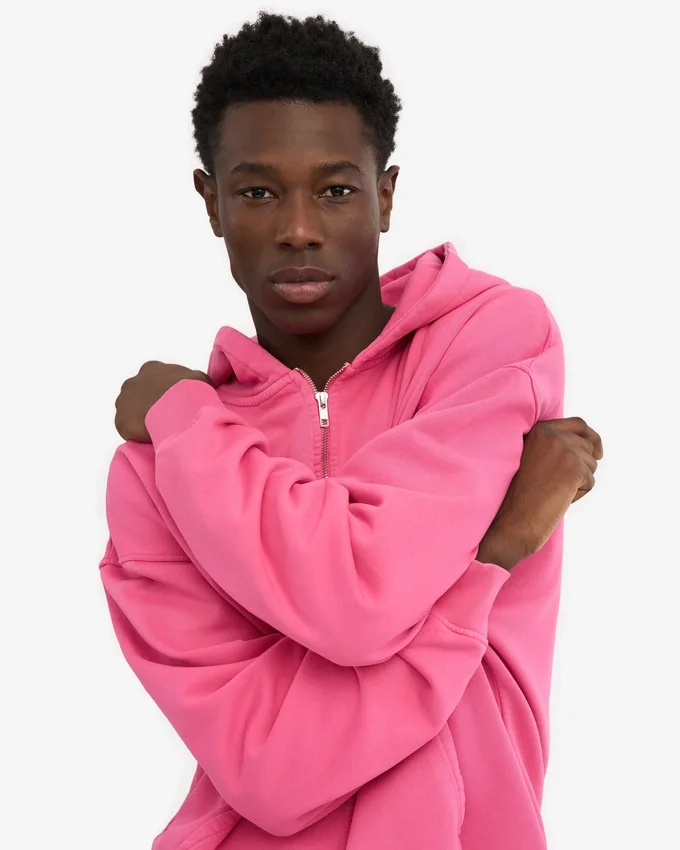 Sweat à capuche oversize zippé bio - Rose bubble-gum