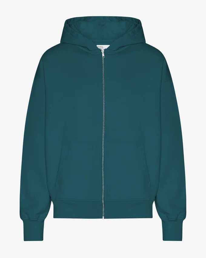 Sweat à capuche oversize zippé bio - Vert océan