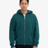 Sweat à capuche oversize zippé bio - Vert océan