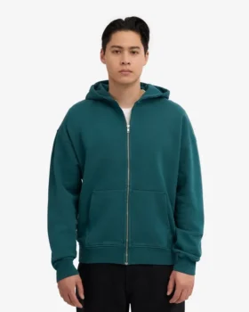 Sweat à capuche oversize zippé bio – Vert océan