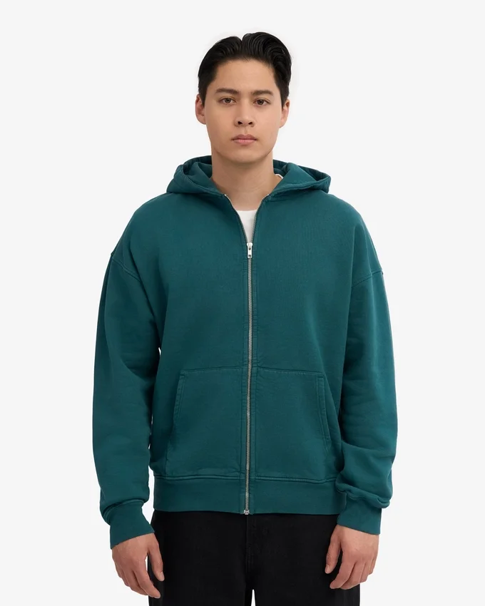 Sweat à capuche oversize zippé bio - Vert océan
