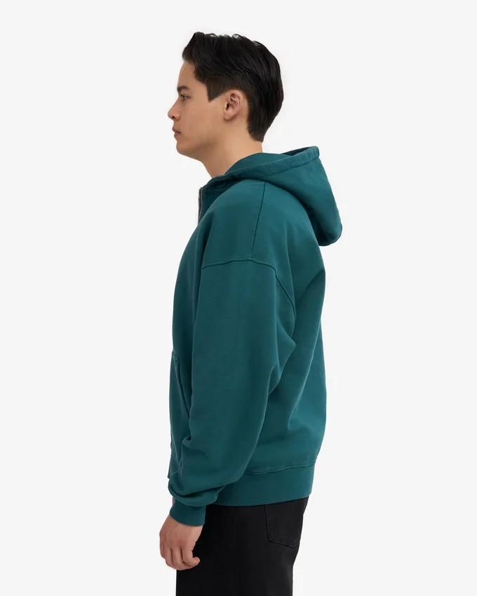 Sweat à capuche oversize zippé bio - Vert océan