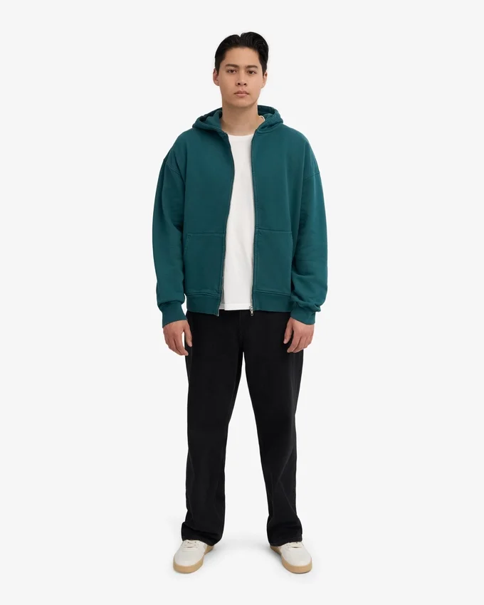 Sweat à capuche oversize zippé bio - Vert océan