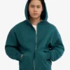 Sweat à capuche oversize zippé bio - Vert océan