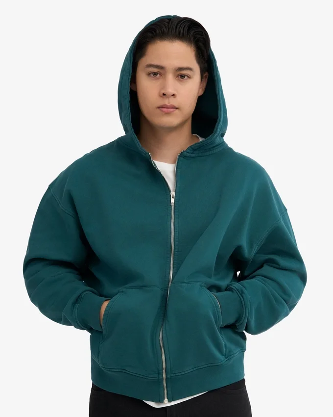 Sweat à capuche oversize zippé bio - Vert océan