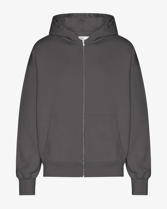 Sweat à capuche oversize zippé en coton bio - Gris lave